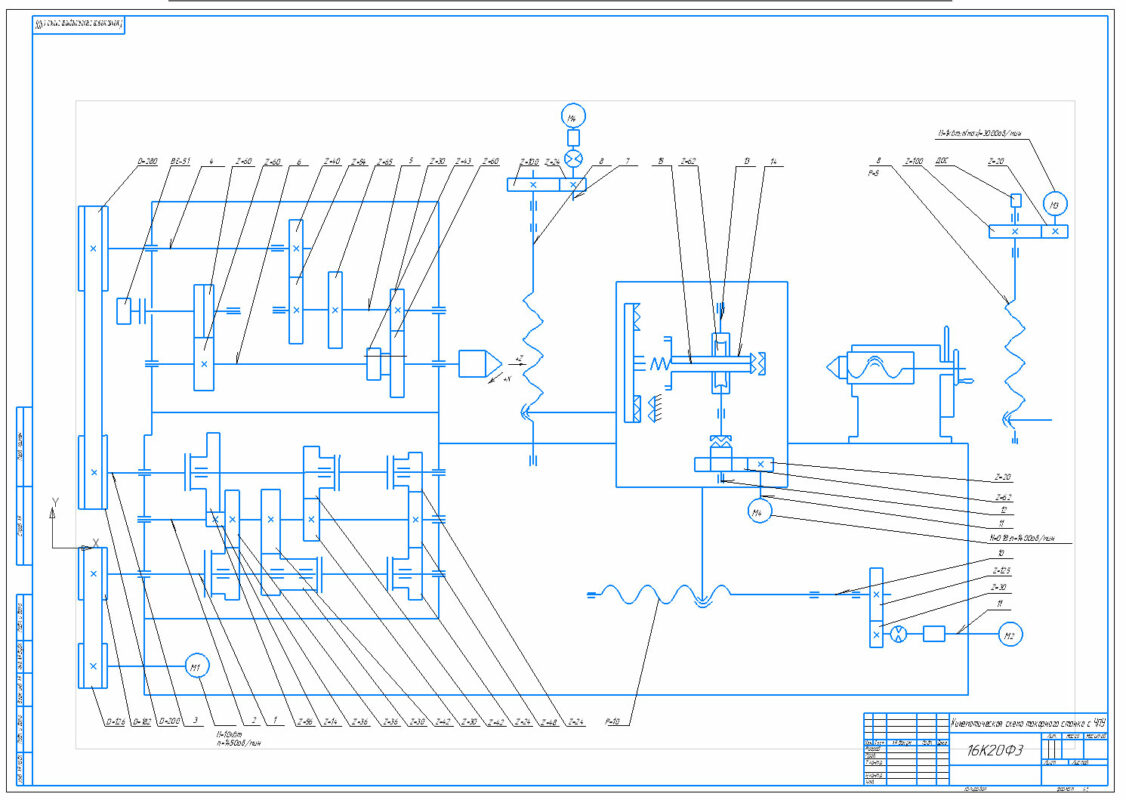 Чертеж Кинематическая схема токарного станка с ЧПУ