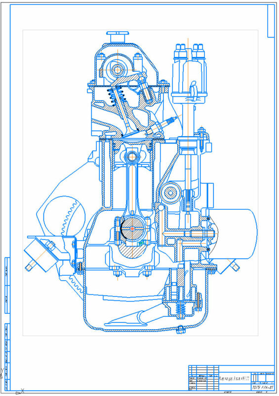 Чертеж Чертеж двигателя ВАЗ-2121