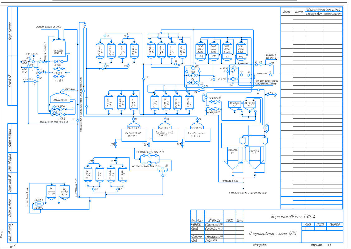 Чертеж Технологическая схема цеха очистки воды на ТЭЦ
