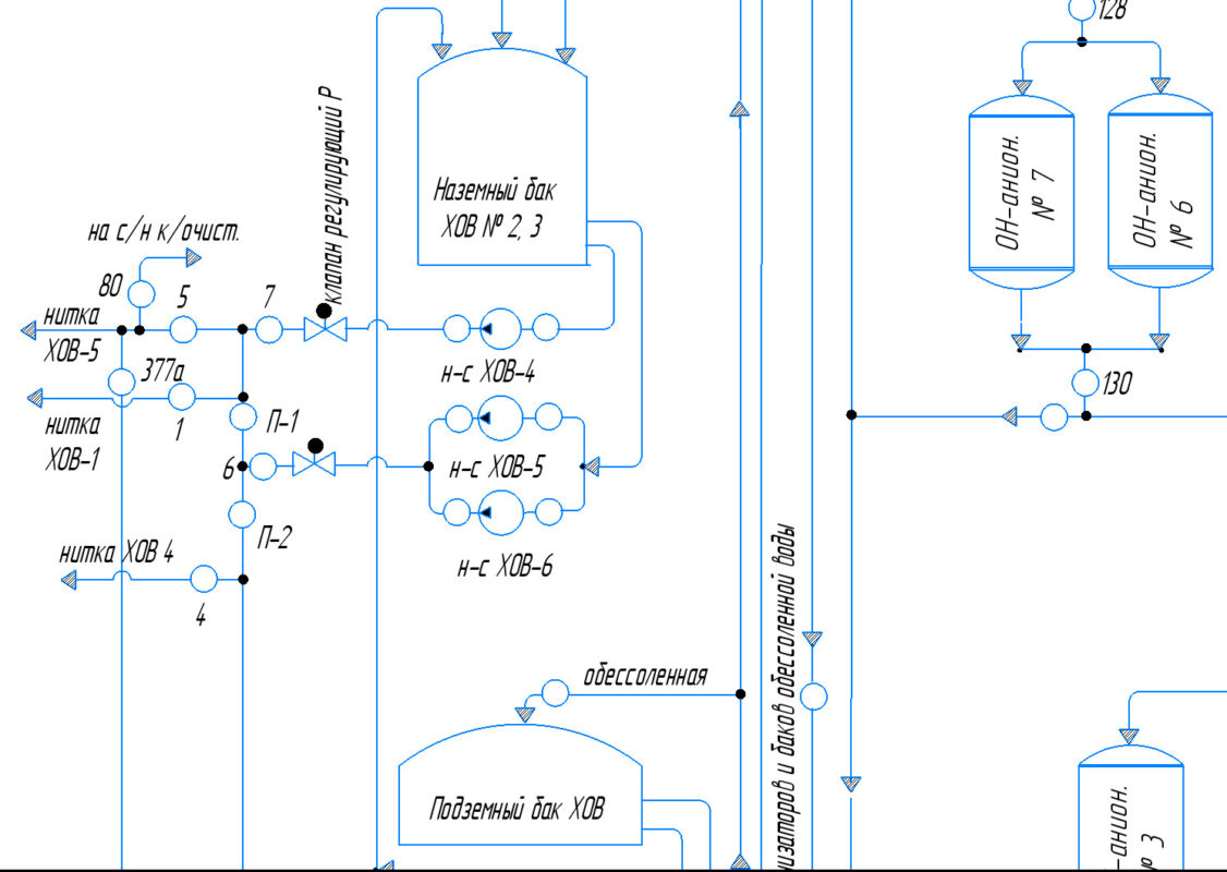 Чертеж Технологическая схема цеха очистки воды на ТЭЦ
