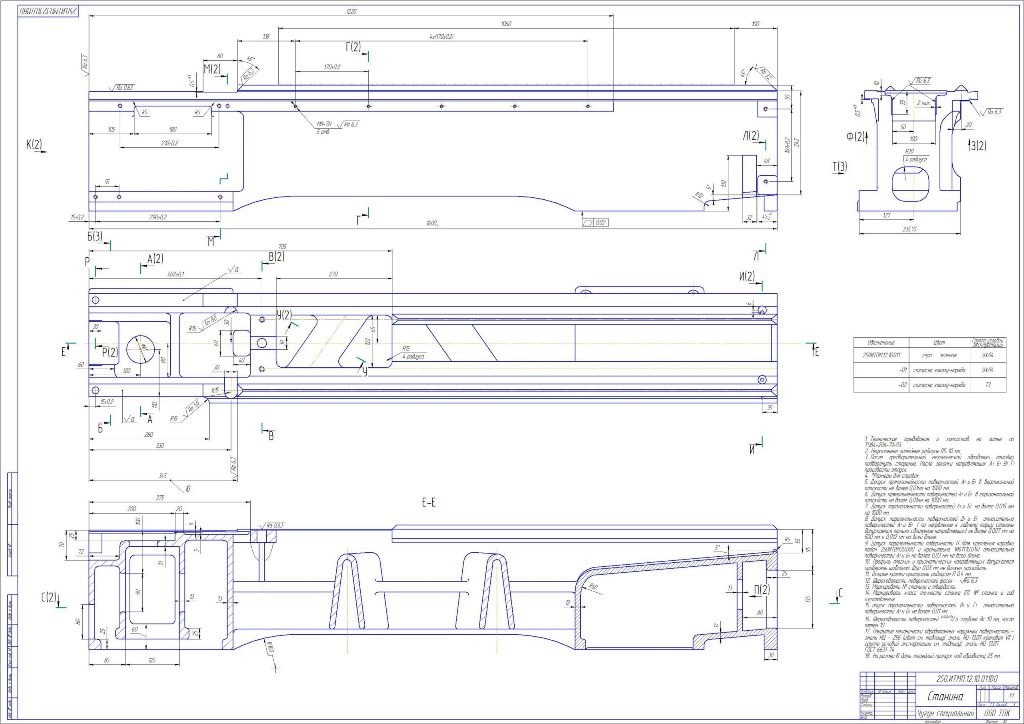 Чертеж Чертеж станины станка ИЖ250ИТПМ