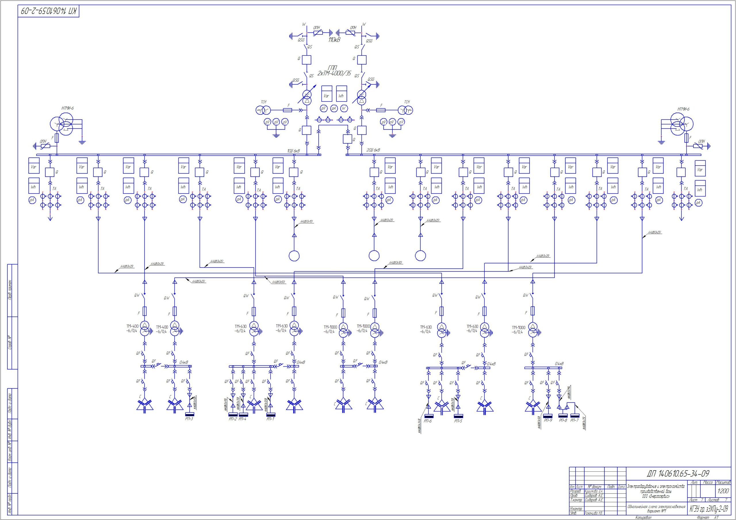 Чертеж Электроснабжение производственной базы