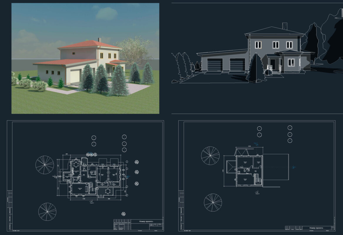 Чертеж Четыре коттеджа в Revit