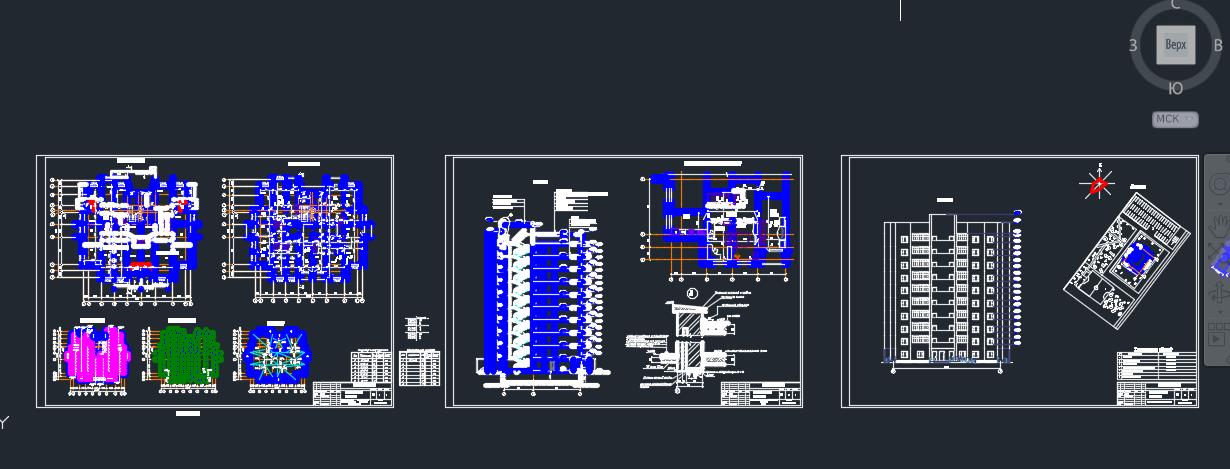 Чертеж Курсовая работа. Архитектура. 10-ти этажное жилое здание