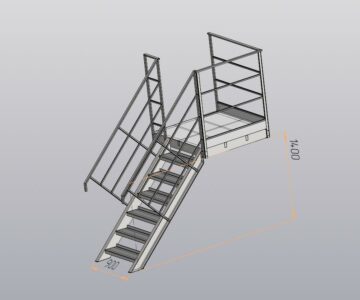 3D модель Площадка обслуживания с лестницей шириной 900 мм