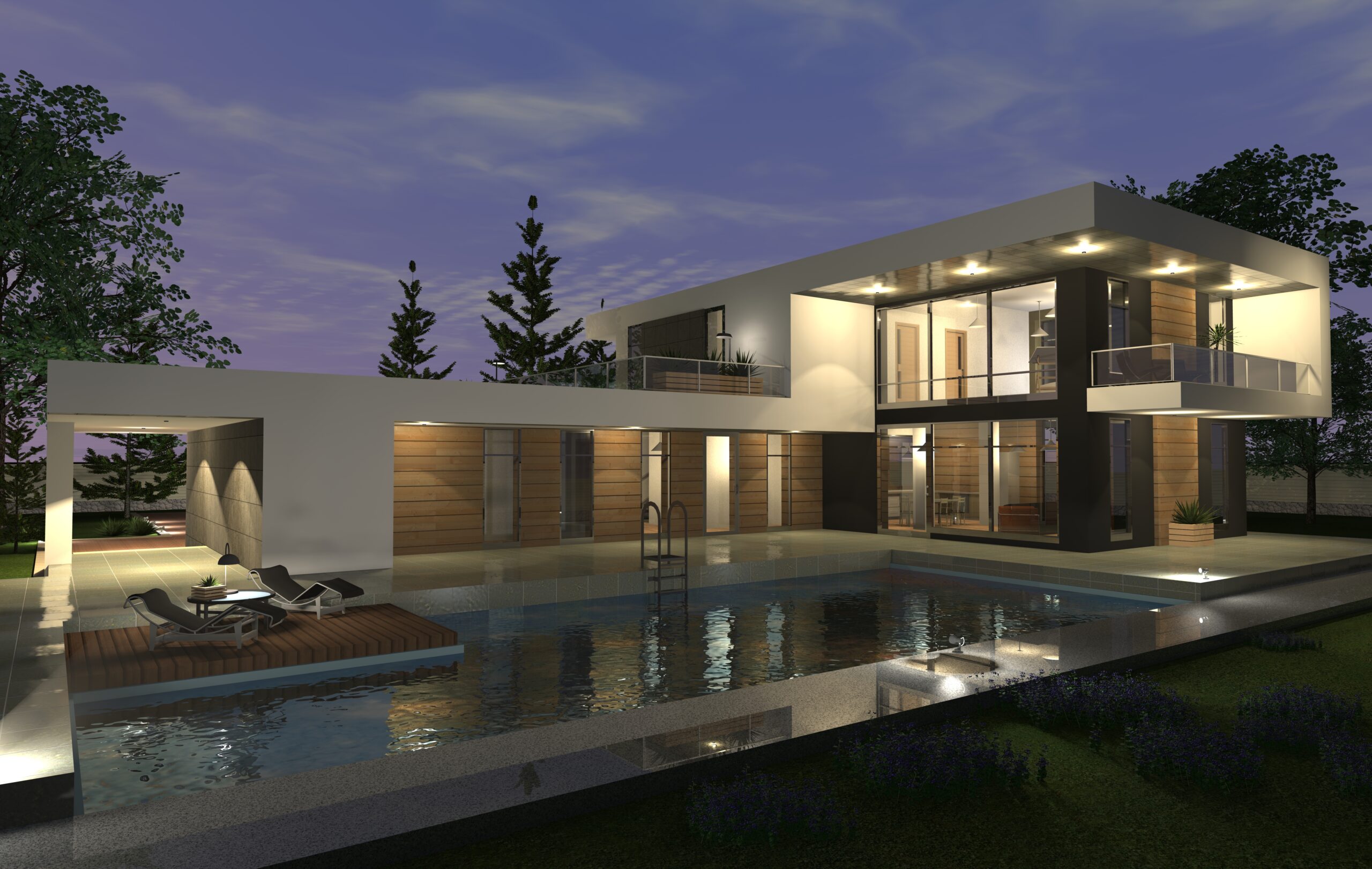 3D модель Загородный дом в стиле Хай-Тек