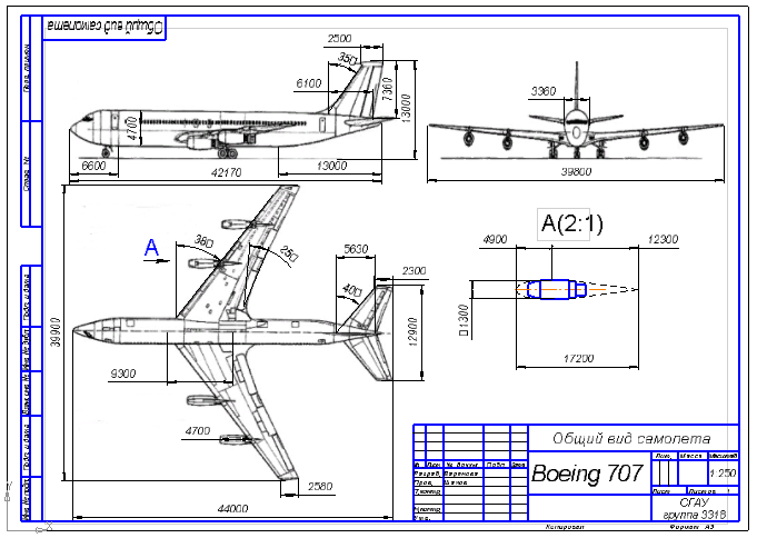 Чертеж Расчет аэродинамических характеристик самолета Boeing 707-120