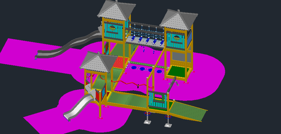 3D модель Детская игровая площадка 3х башенная