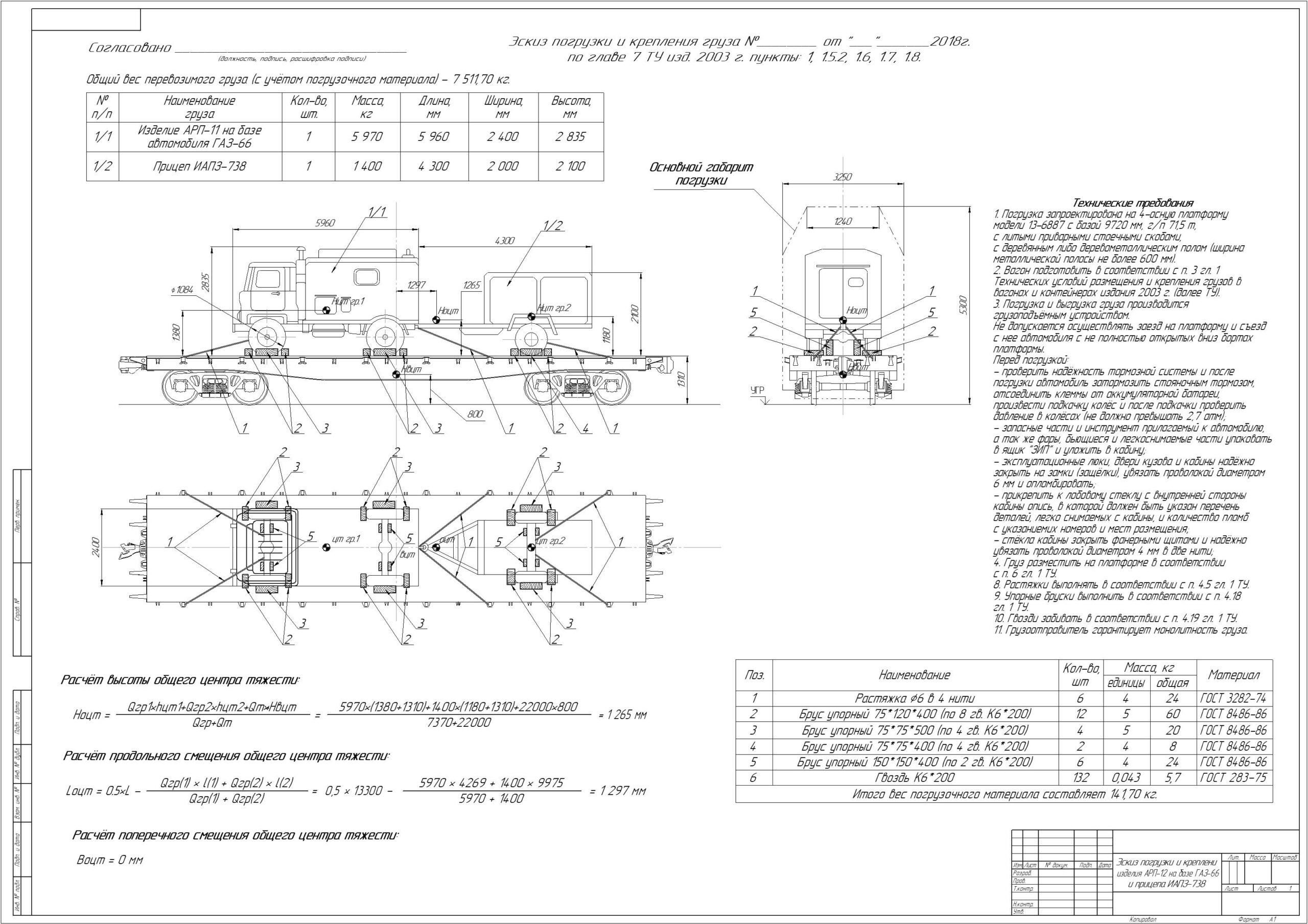 Чертеж Эскиз крепления и погрузки изделия АРП-11 (на базе ГАЗ-66)