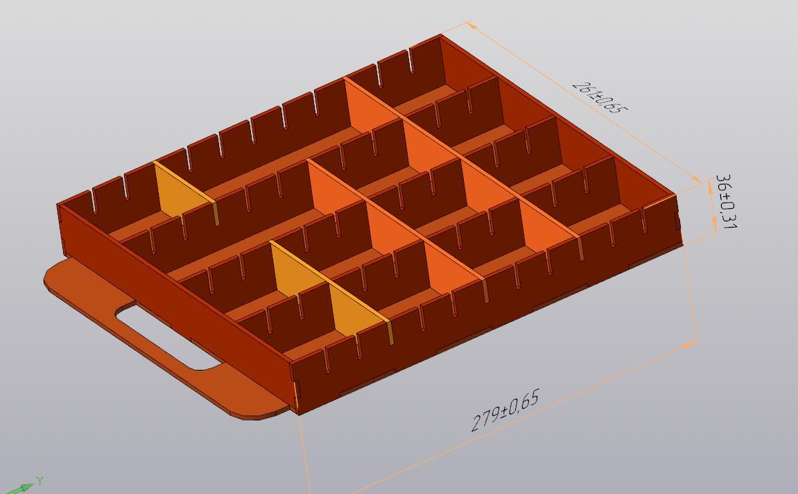 3D модель 3D-модель и чертежи деталей выдвижного ящика для вырезки лазером из фанеры 4 мм