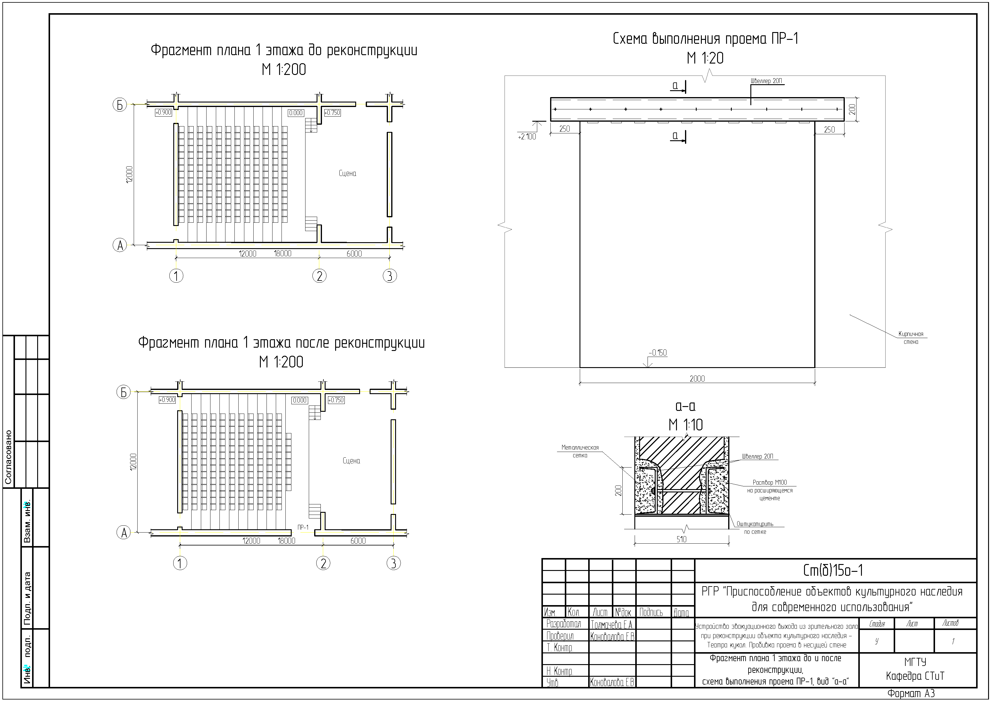 Чертеж Устройство эвакуационного выхода из зрительного зала при реконструкции объекта культурного наследия