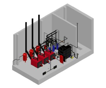 3D модель 3d-модель котельной с тремя котлами Riello RTQ 418