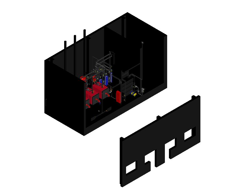 3D модель 3d-модель котельной с тремя котлами Riello RTQ 418