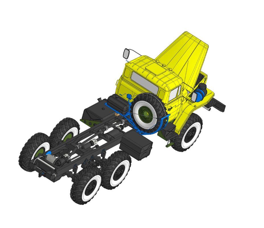 3D модель Шасси УРАЛ 4320 с двигателем ЯМЗ 236