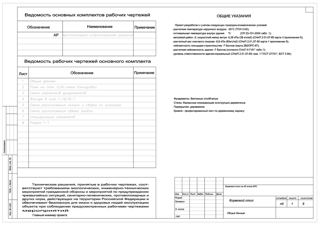 Чертеж Кормовой стол на 50 голов КРС