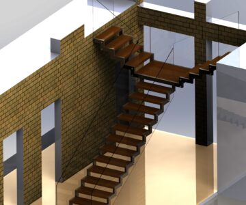 3D модель Лестница с ограждением из стекла