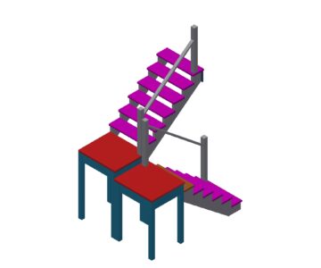 3D модель Фанерная лестница двух маршевая с площадкой
