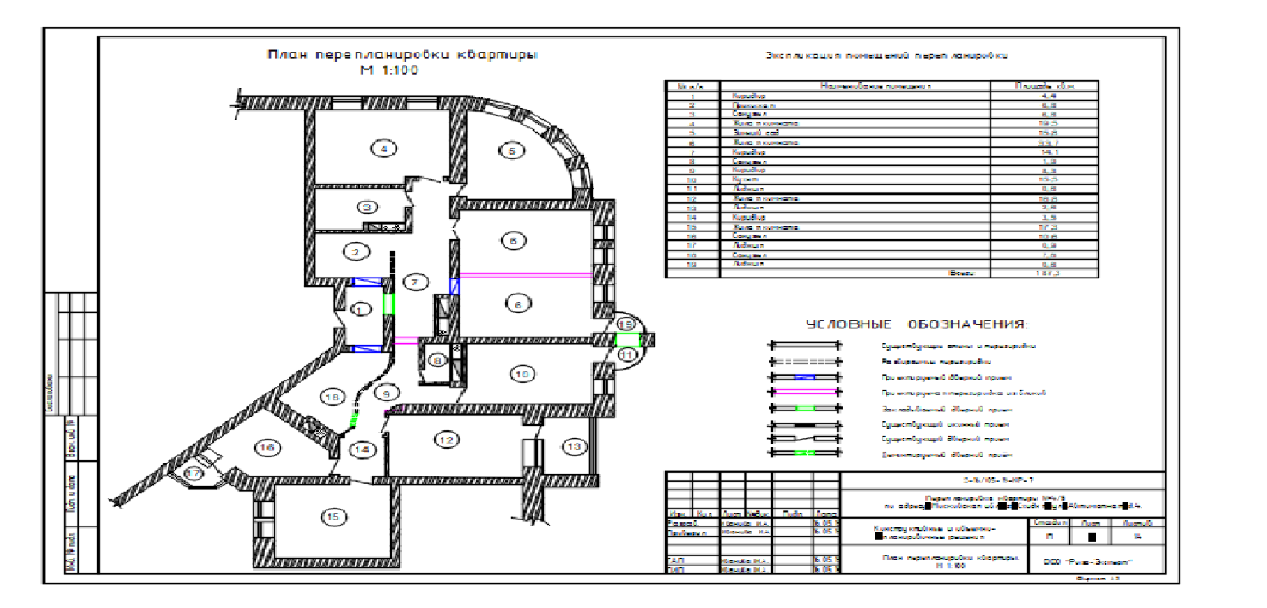 Чертеж Перепланировка квартиры, разделение одной квартиры 181,7 м кв. на две квартиры, разделение санузлов, ванных комнат и образование новых кухонь, наличие балконов и лоджий и их разделение между квартирами, образование входных блоков в квартиры.