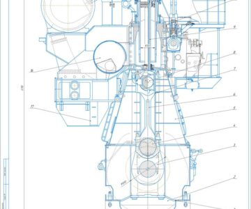 Чертеж Поперечный разрез дизеля MAN B&W 8L35MC (8ДКРН 35/105)