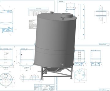 3D модель Емкость в стальной корзине D1800 H2500мм.,с конусным дном h300мм, V- 5,5 м3