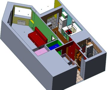 3D модель Компоновка однокомнатной квартиры 38м2