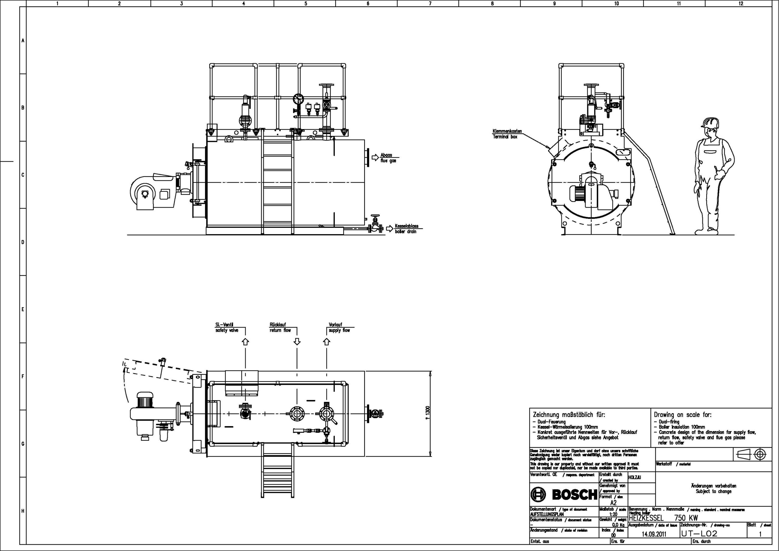 Чертеж Чертежи котлов Bosch UT-L со встроенным теплообменником (650-19200 кВт)