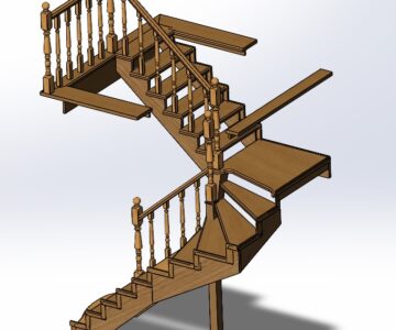 3D модель Лестница с площакой и забежными ступенями