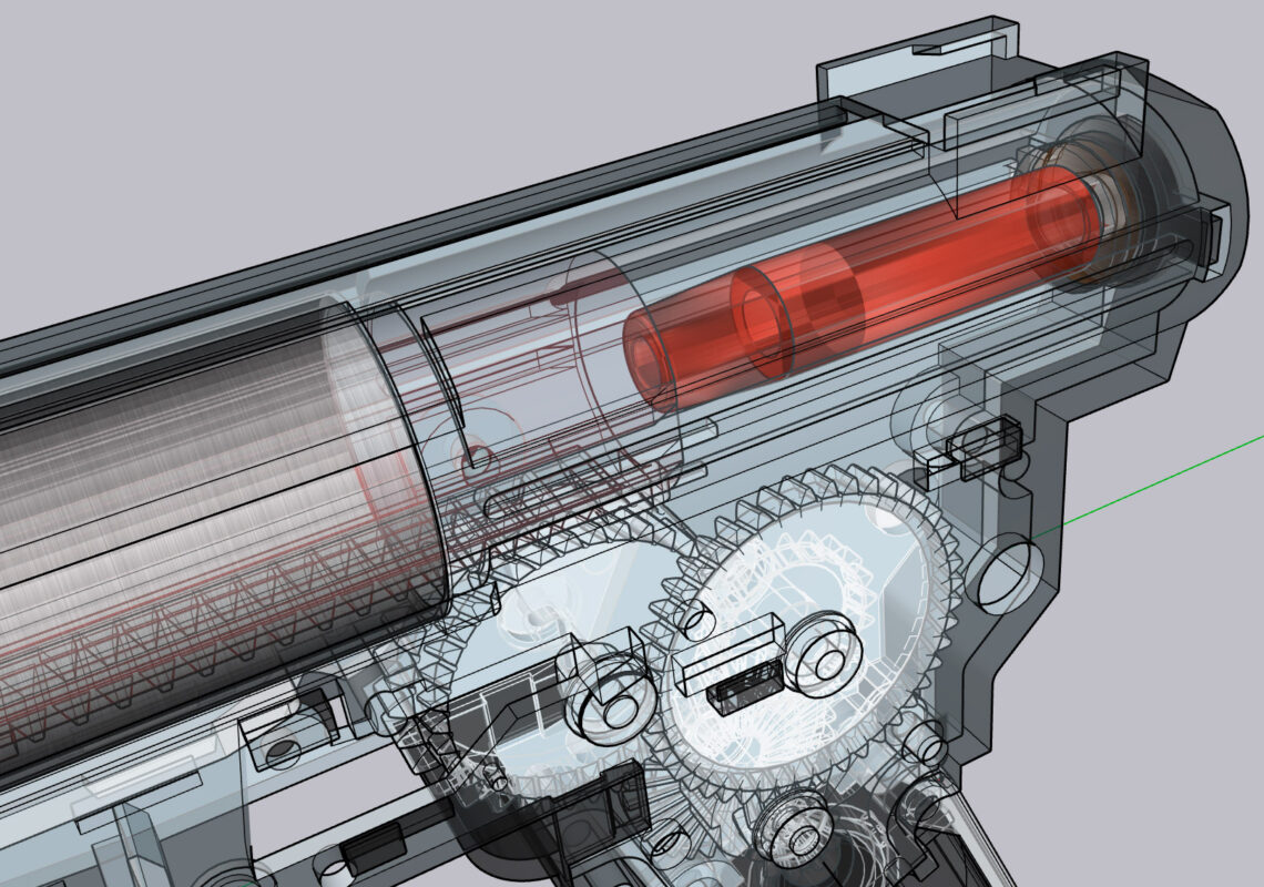 3D модель GEARBOX v.3 в связке с HOPUP и внутренним стволиком 6мм