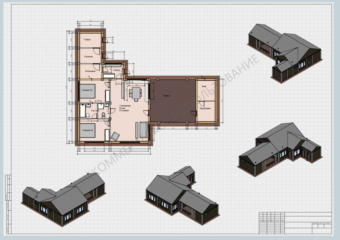 3D модель Дом с террасой и баней