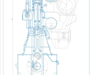 Чертеж Поперечное сечение главного судового дизеля Sulcer RTA96-C
