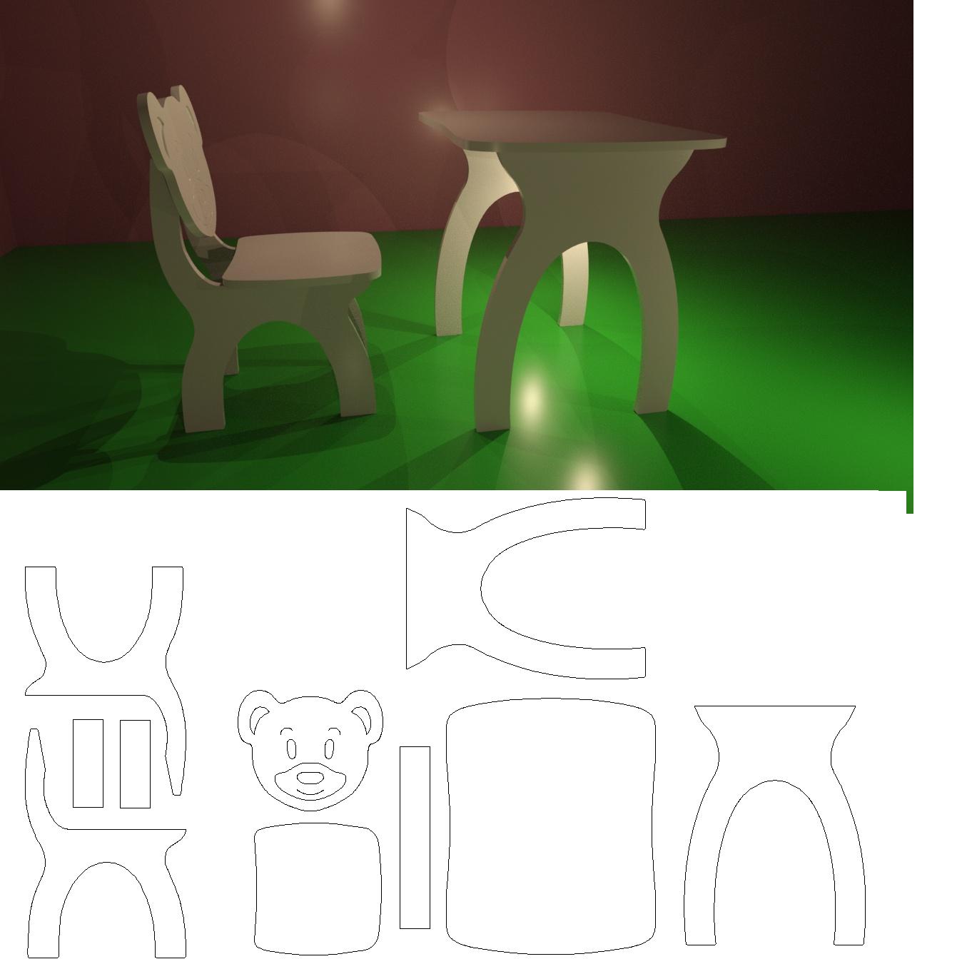 3D модель Детский стул мишка и стол