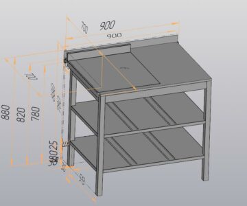 3D модель Стол пристенный со сплошной полки