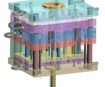 3D модель Двухгнёздная литьевая форма с туннельными отрывными литниками для изготовления детали зуба мотовила.