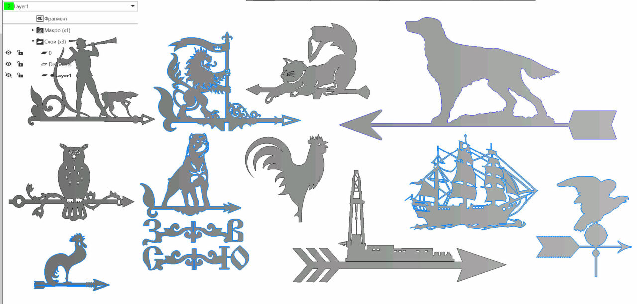 Чертеж Сборник контуров для резки флюгеров