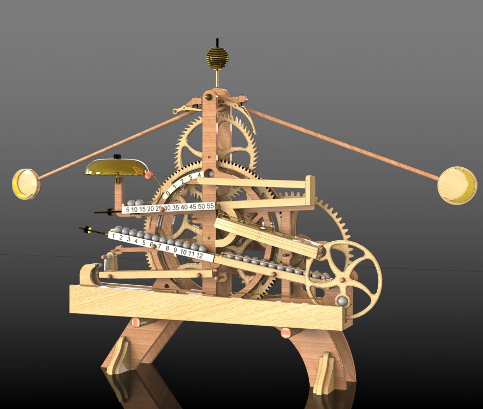 3D модель Деревянные часы с маятником (Wooden marble pendulum clock)