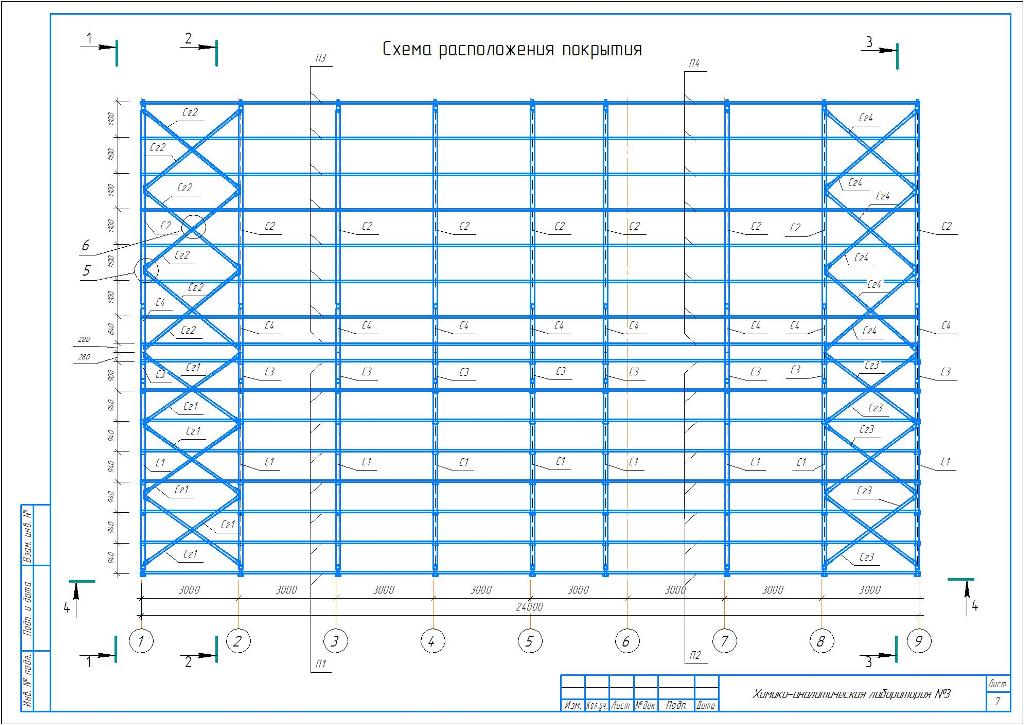 Чертеж Одноэтажное здание с двускатной крышей с габаритами 14х24м.