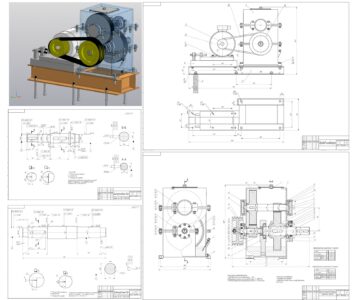 3D модель Привод конвейера с двухступенчатым вертикальным соосным цилиндрическим редуктором u=12.6