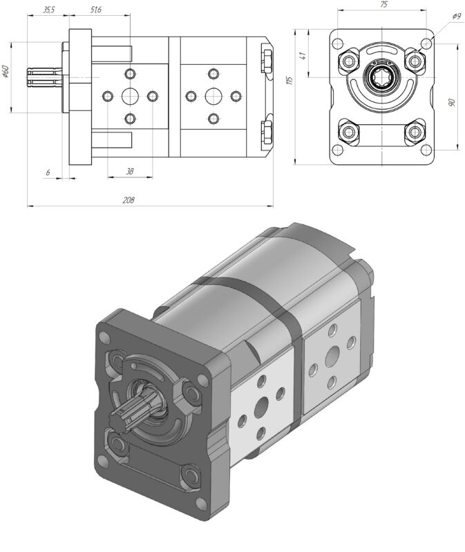 3D модель Насос шестеренный двухсекционный НШ16-10