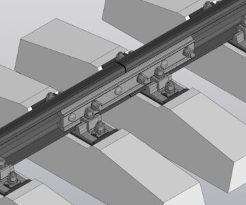 3D модель Наземный рельсовый путь (комплект скреплений КБ-50, полушпалы ж-б ПШП-310, рельсы Р-50, тупиковые упоры).