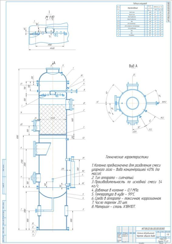 Чертеж Расчет и проектирование абсорбера для угарного газа