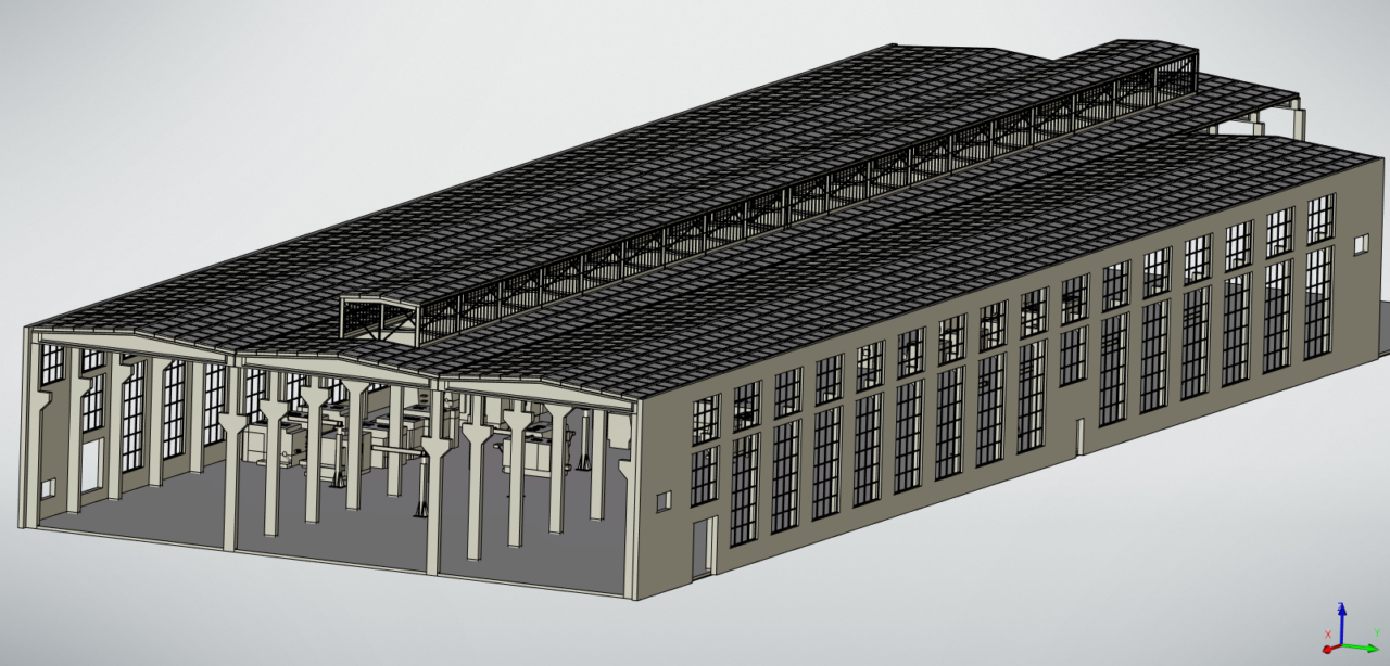 3D модель Цех механообработки (типовой) 125х45х12м (ДхШхВ) с оборудованием (станки с ЧПУ)