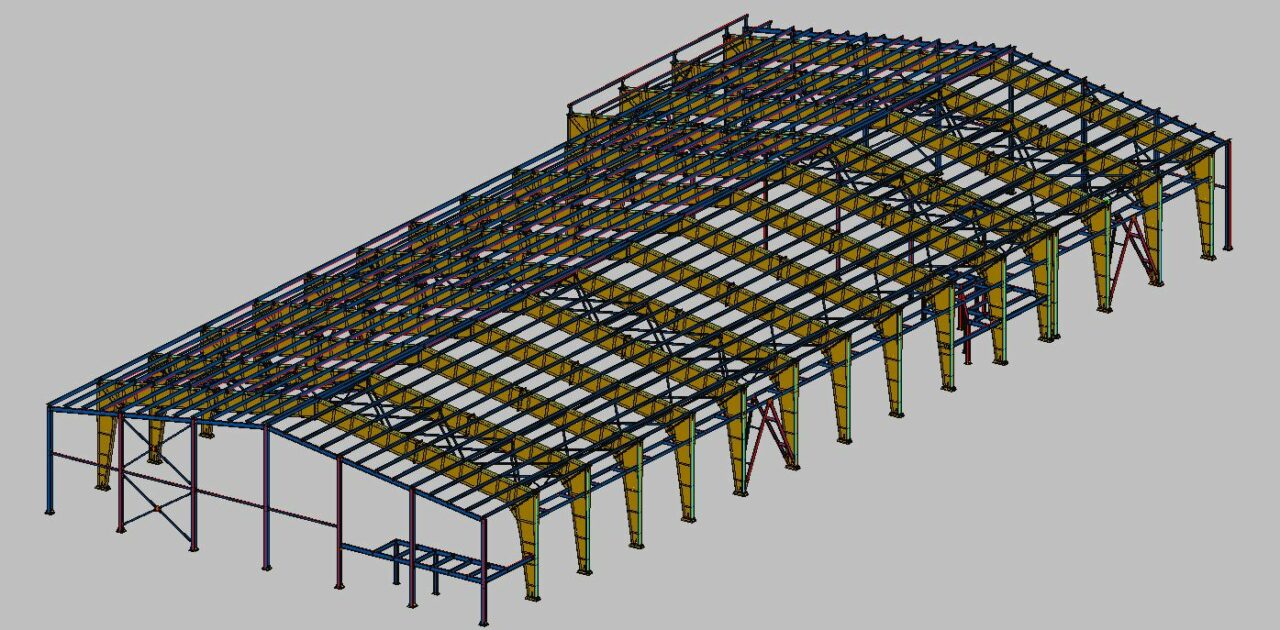 3D модель Металлический каркас здания размером в плане 36х104 метров