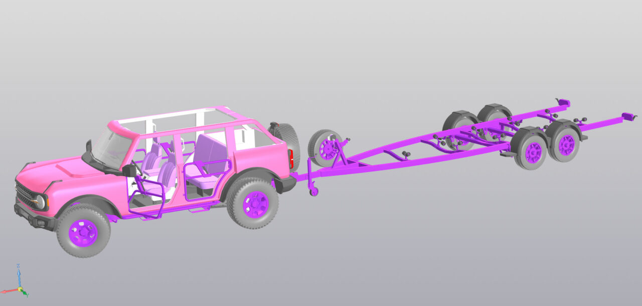 3D модель Джип Ford-Bronco с лодочным прицепом