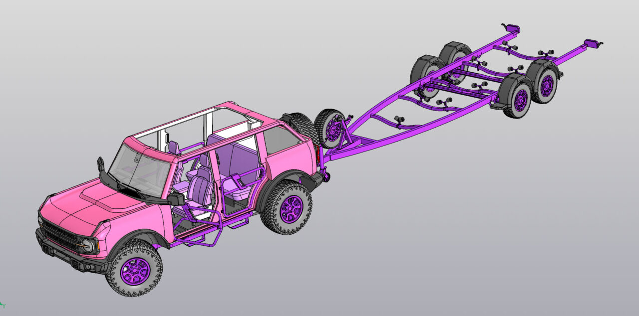 3D модель Джип Ford-Bronco с лодочным прицепом