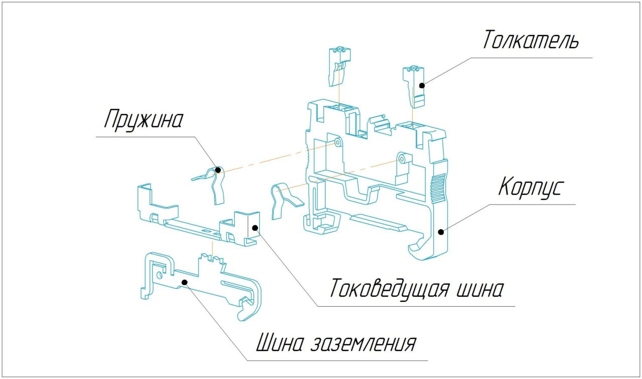 3D модель 3Д модель (сборка) клеммы заземления для установку на DIN-рейку