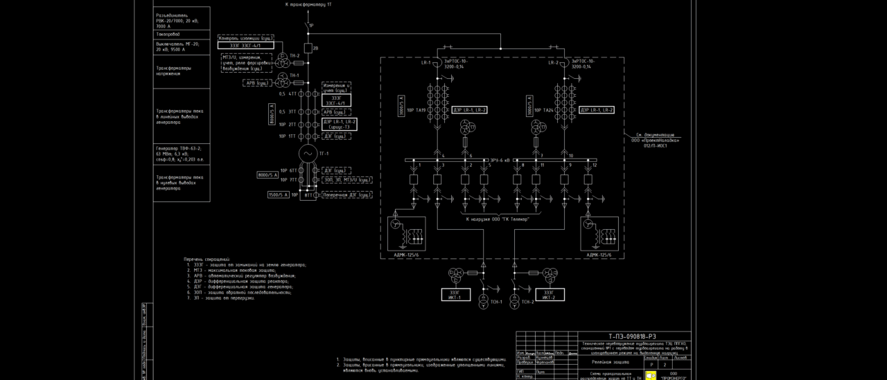 Чертеж Релейная защита (Вывод генератора ТЭЦ на автономную нагрузку)