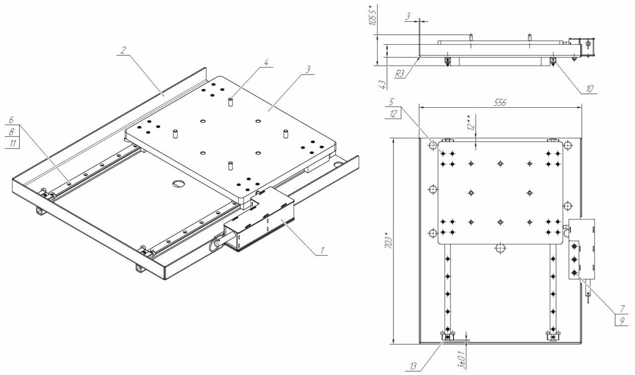 3D модель Выдвижная платформа для сверлильной установки с мультишпинделем CX-8510-13016