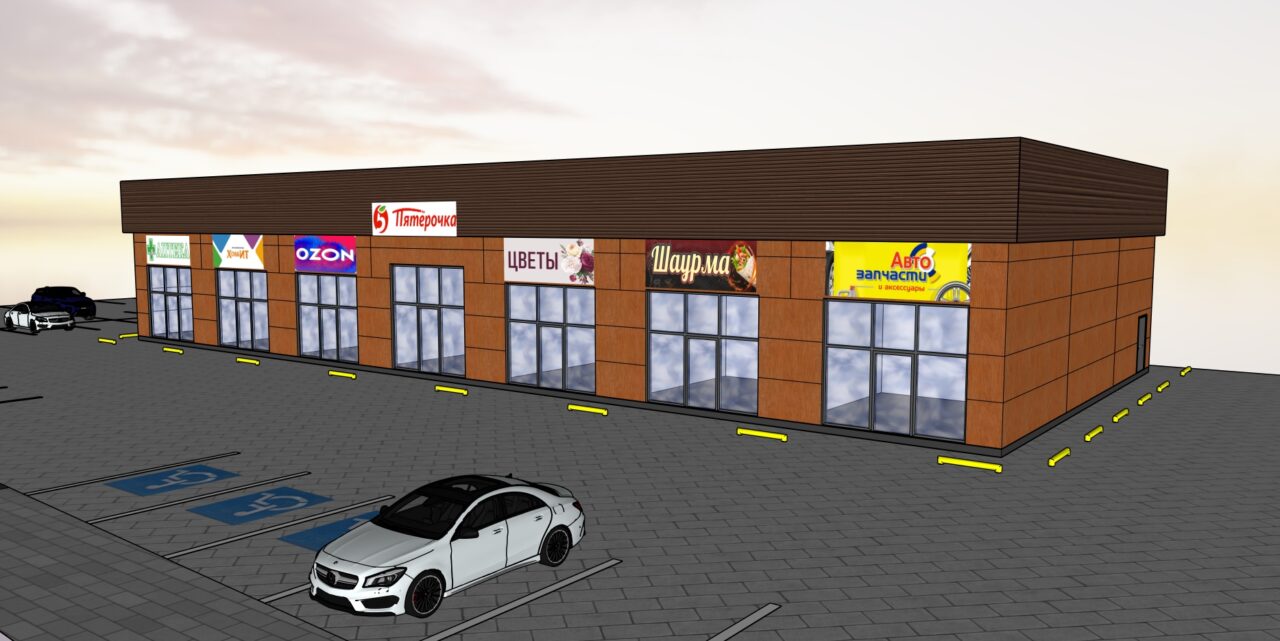 3D модель Магазин (18х42м) с разбивкой на помещения