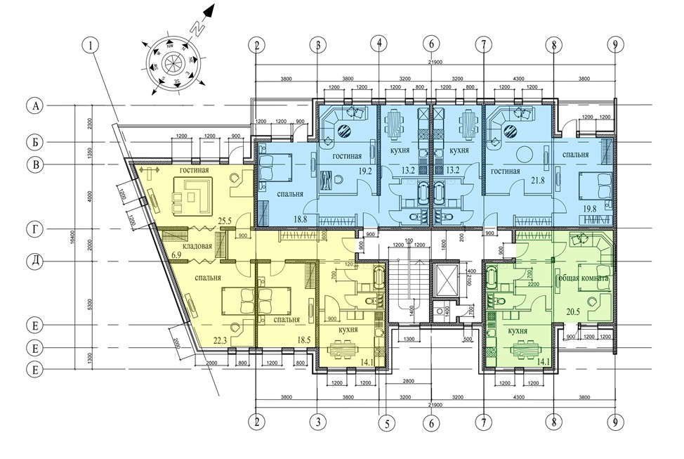 Чертеж Проектирование многоэтажного жилого дома со встроенными офисными помещениями