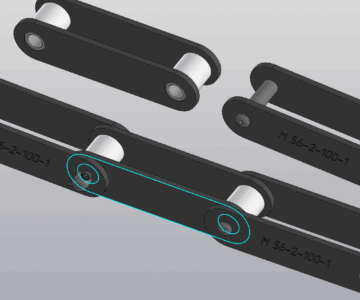 3D модель Тяговая пластинчатая цепь М56 с шагом 100 мм.